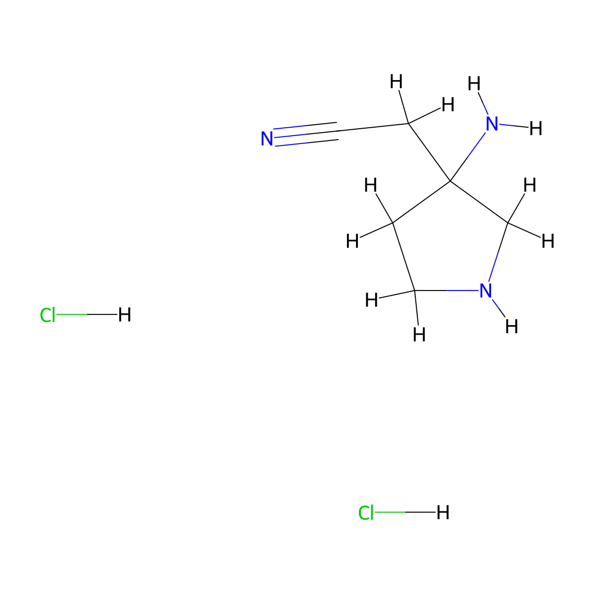 2-(3-Aminopyrrolidin-3-yl)acetonitrile dihydrochloride molecular structure, CAS 2680533-84-8