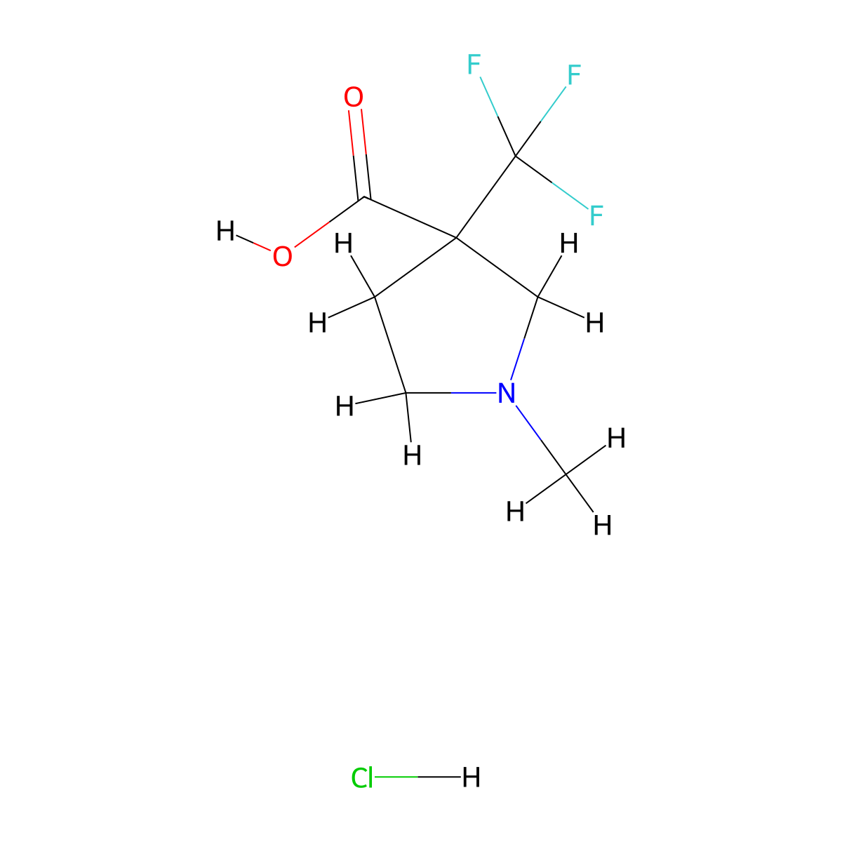 1-Methyl-3-(trifluoromethyl)pyrrolidine-3-carboxylic acid hydrochloride molecular structure, CAS 2680533-94-0