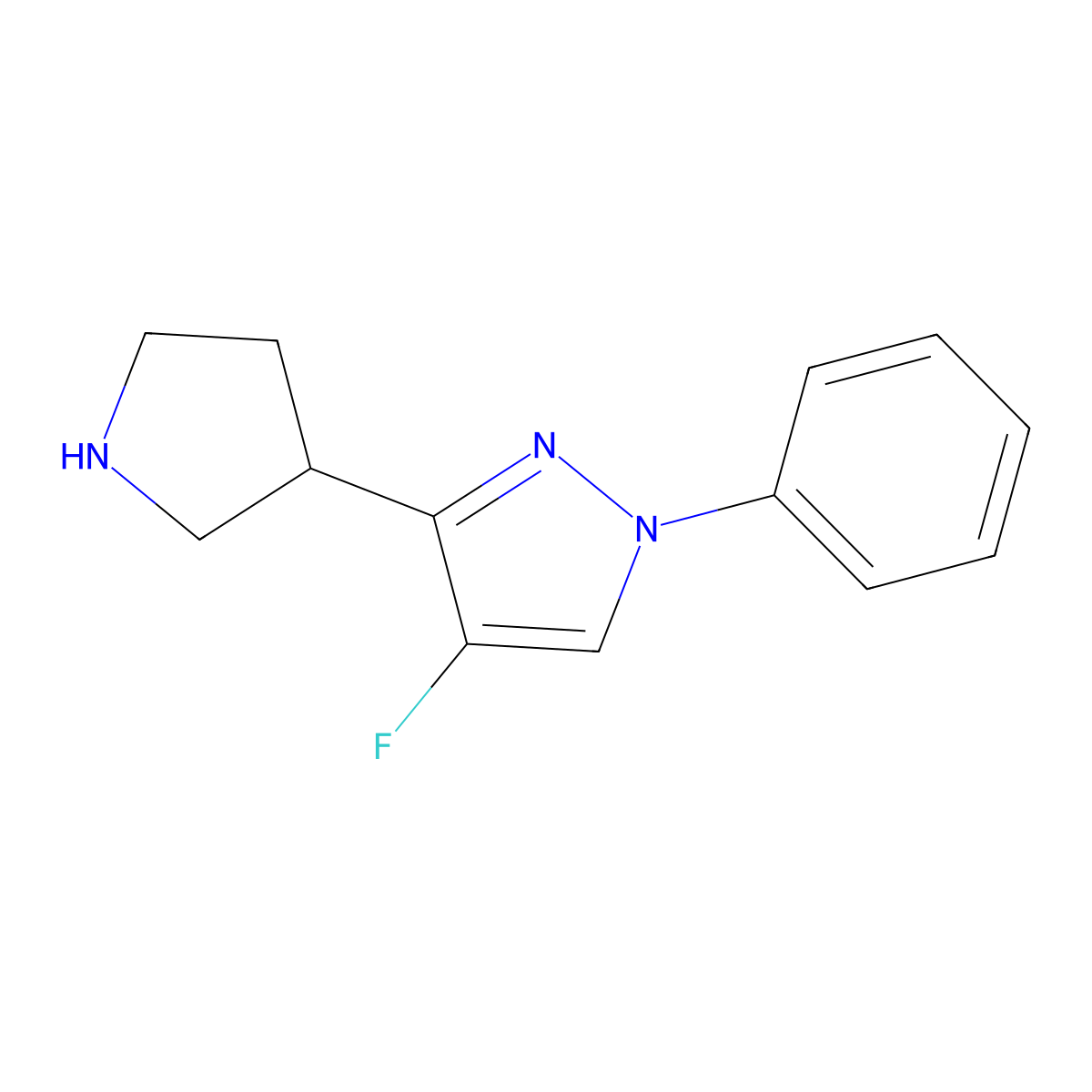 4-fluoro-1-phenyl-3-(pyrrolidin-3-yl)-1H-pyrazole molecular structure, CAS 2680534-14-7