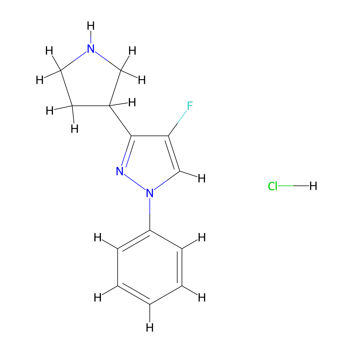 4-fluoro-1-phenyl-3-(pyrrolidin-3-yl)-1H-pyrazole hydrochloride molecular structure, CAS 2680534-15-8