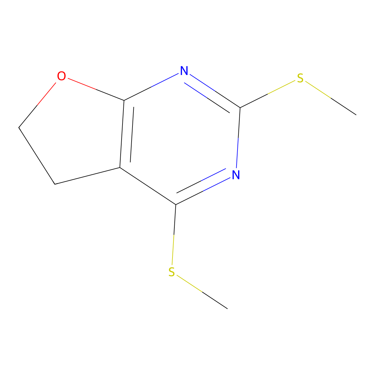 2,4-bis(methylsulfanyl)-5H,6H-furo[2,3-d]pyrimidine molecular structure, CAS 2680534-20-5