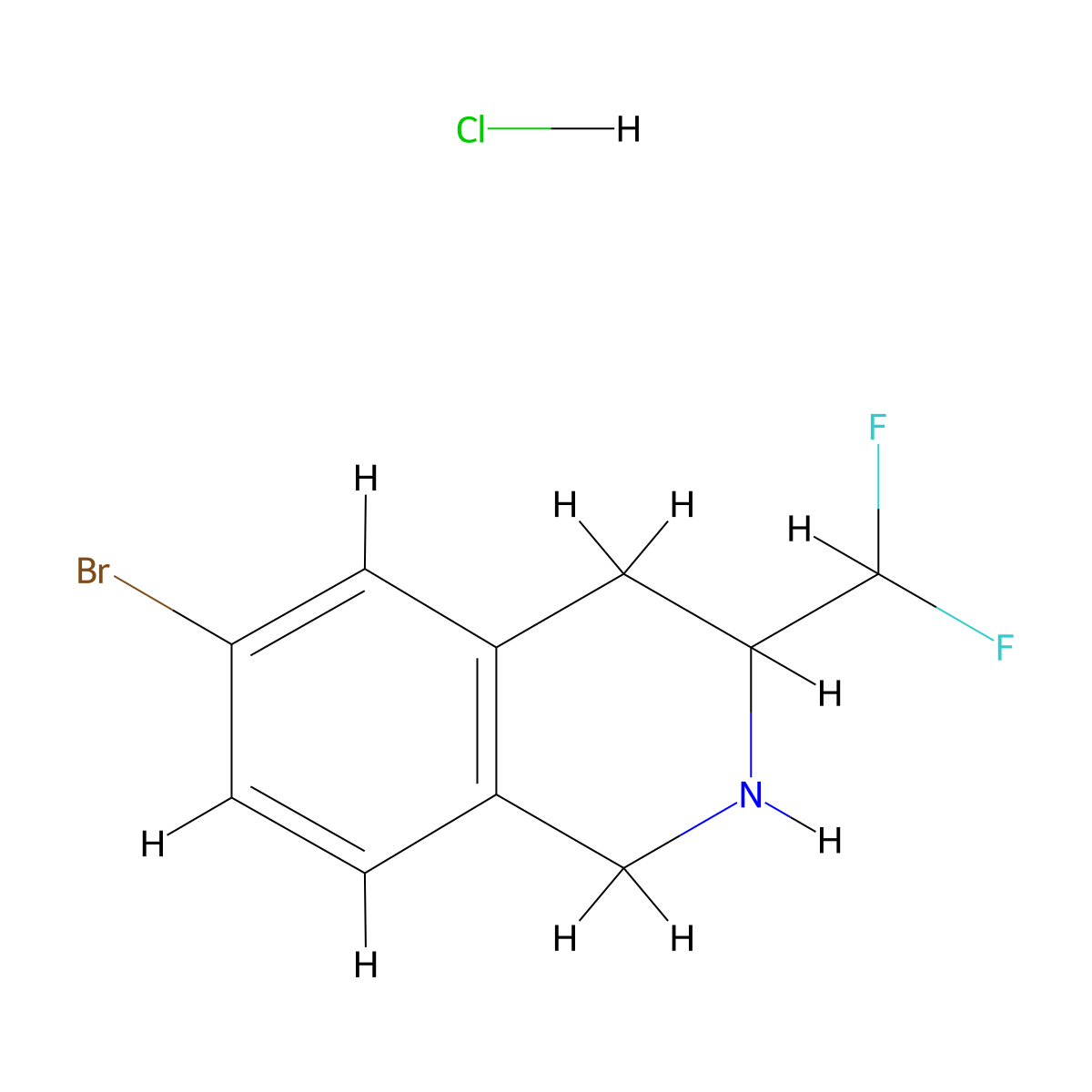 6-Bromo-3-(difluoromethyl)-1,2,3,4-tetrahydroisoquinoline hydrochloride molecular structure, CAS 2680534-21-6