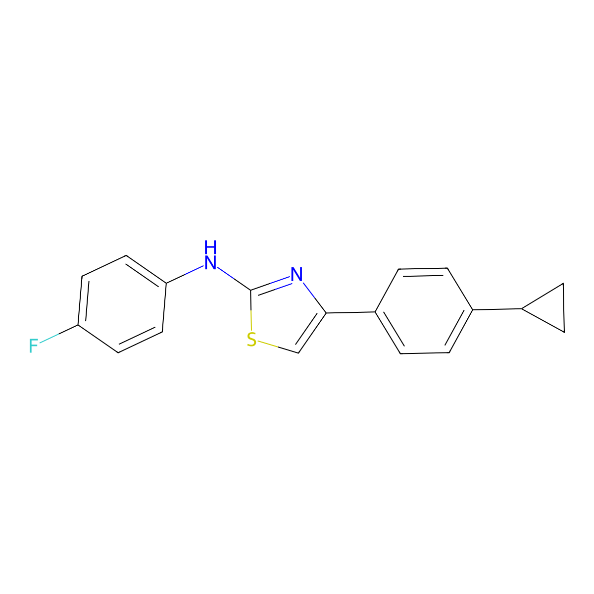 4-(4-cyclopropylphenyl)-N-(4-fluorophenyl)-1,3-thiazol-2-amine molecular structure, CAS 2680534-35-2