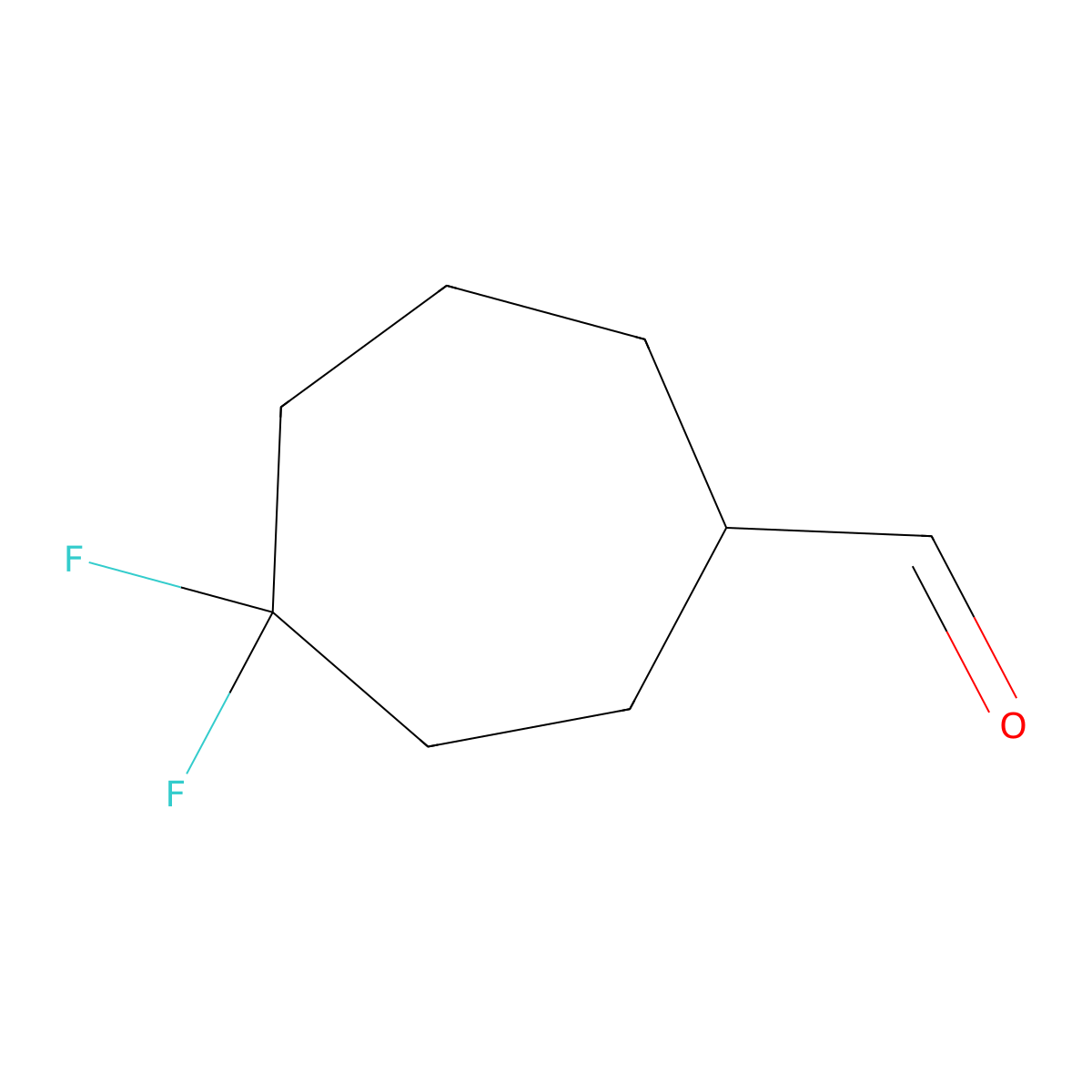 4,4-Difluorocycloheptane-1-carbaldehyde molecular structure, CAS 2680534-36-3