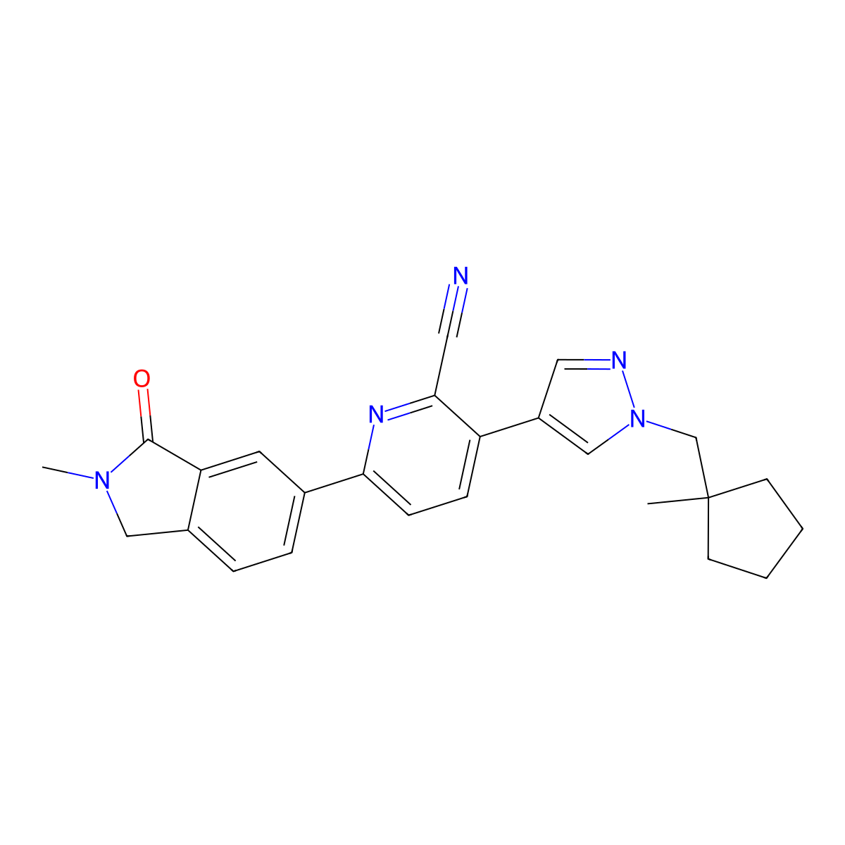 6-(2-methyl-3-oxo-2,3-dihydro-1H-isoindol-5-yl)-3-{1-[(1-methylcyclopentyl)methyl]-1H-pyrazol-4-yl}pyridine-2-carbonitrile molecular structure, CAS 2680534-41-0