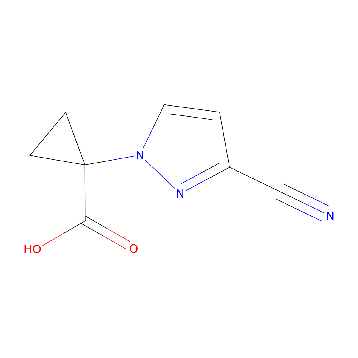 1-(3-cyano-1H-pyrazol-1-yl)cyclopropane-1-carboxylic acid molecular structure, CAS 2680534-42-1