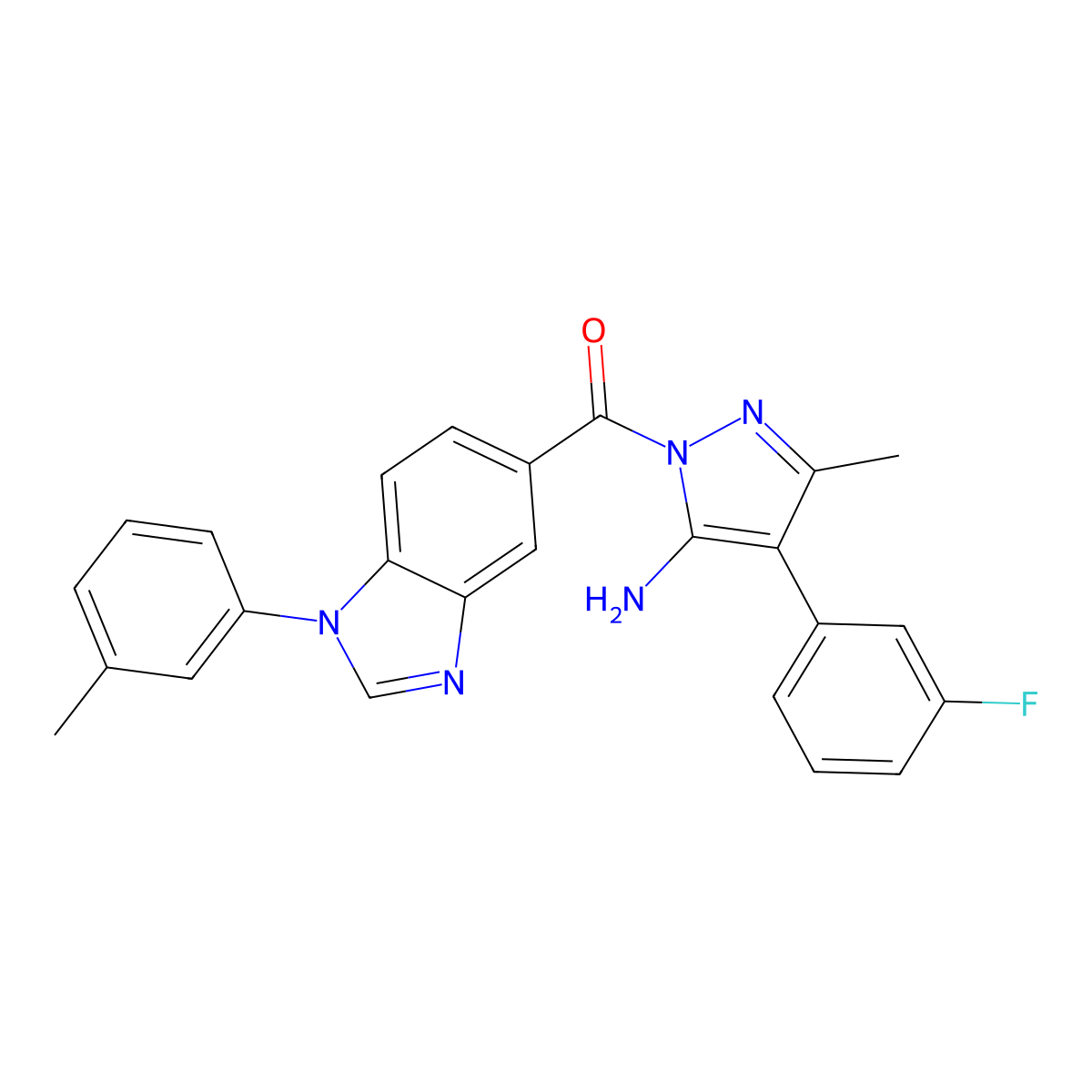 4-(3-fluorophenyl)-3-methyl-1-[1-(3-methylphenyl)-1H-1,3-benzodiazole-5-carbonyl]-1H-pyrazol-5-amine molecular structure, CAS 2680534-44-3