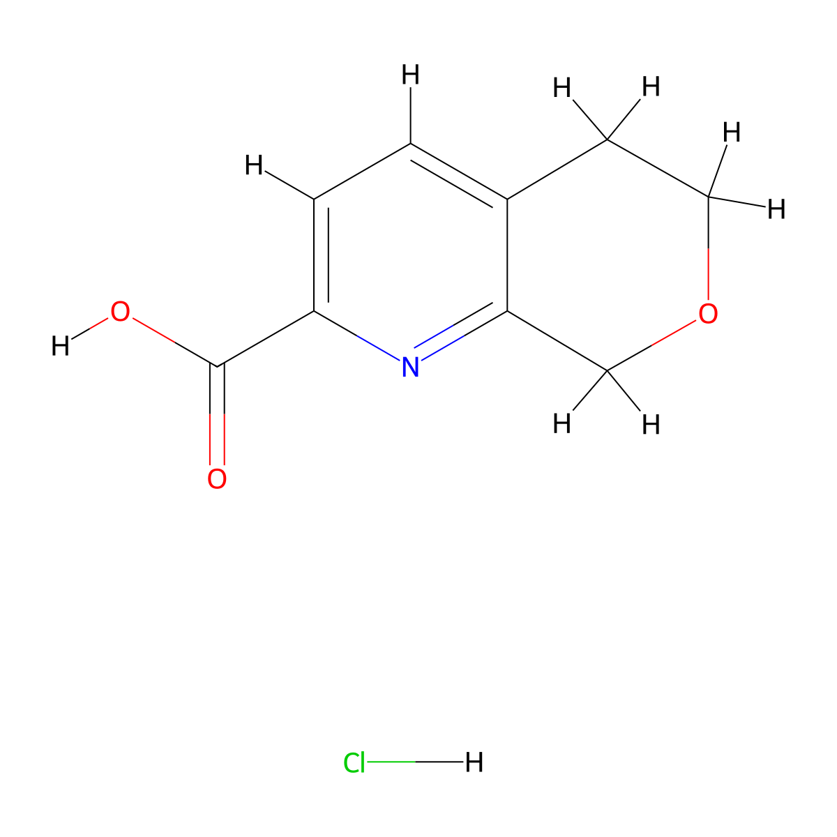 5H,6H,8H-pyrano(3,4-b)pyridine-2-carboxylic acid hydrochloride molecular structure, CAS 2680534-59-0