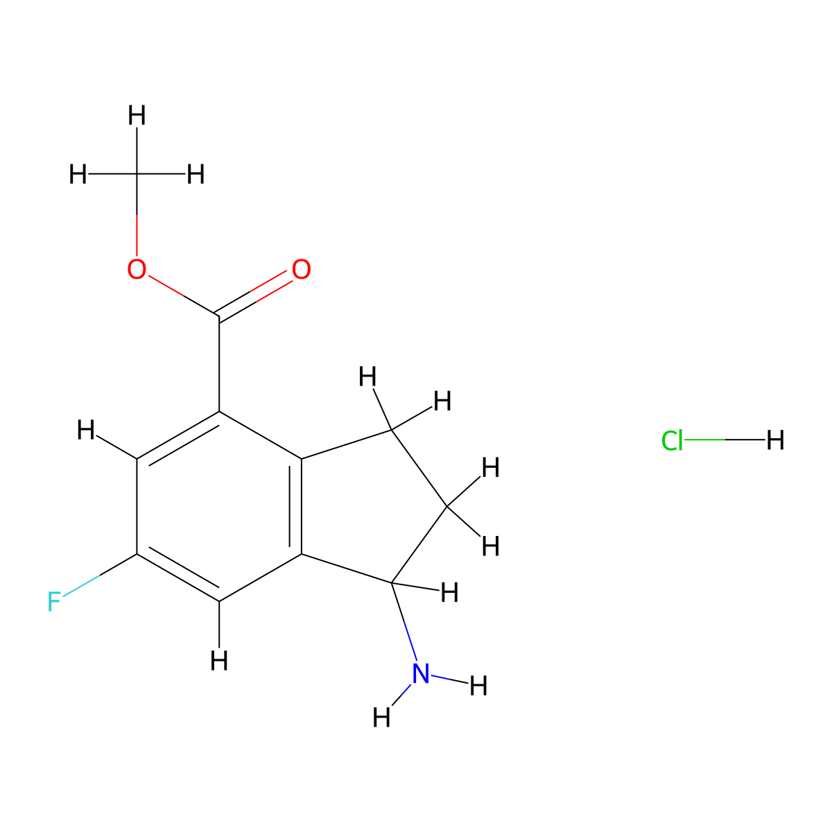 methyl 1-amino-6-fluoro-2,3-dihydro-1H-indene-4-carboxylate hydrochloride molecular structure, CAS 2680534-93-2