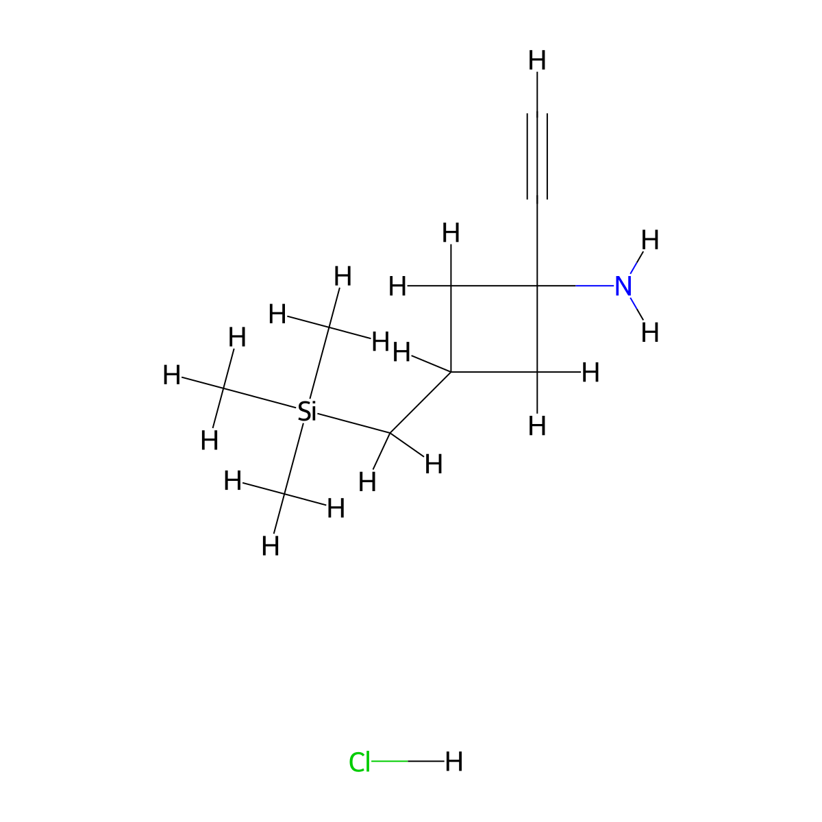 1-Ethynyl-3-[(trimethylsilyl)methyl]cyclobutan-1-amine hydrochloride molecular structure, CAS 2680534-95-4