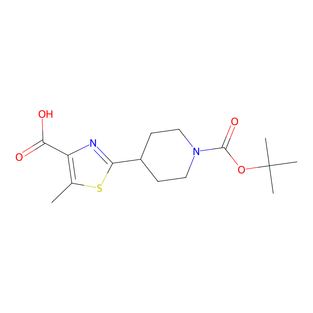 2-{1-[(Tert-butoxy)carbonyl]piperidin-4-yl}-5-methyl-1,3-thiazole-4-carboxylic acid molecular structure, CAS 2680536-08-5