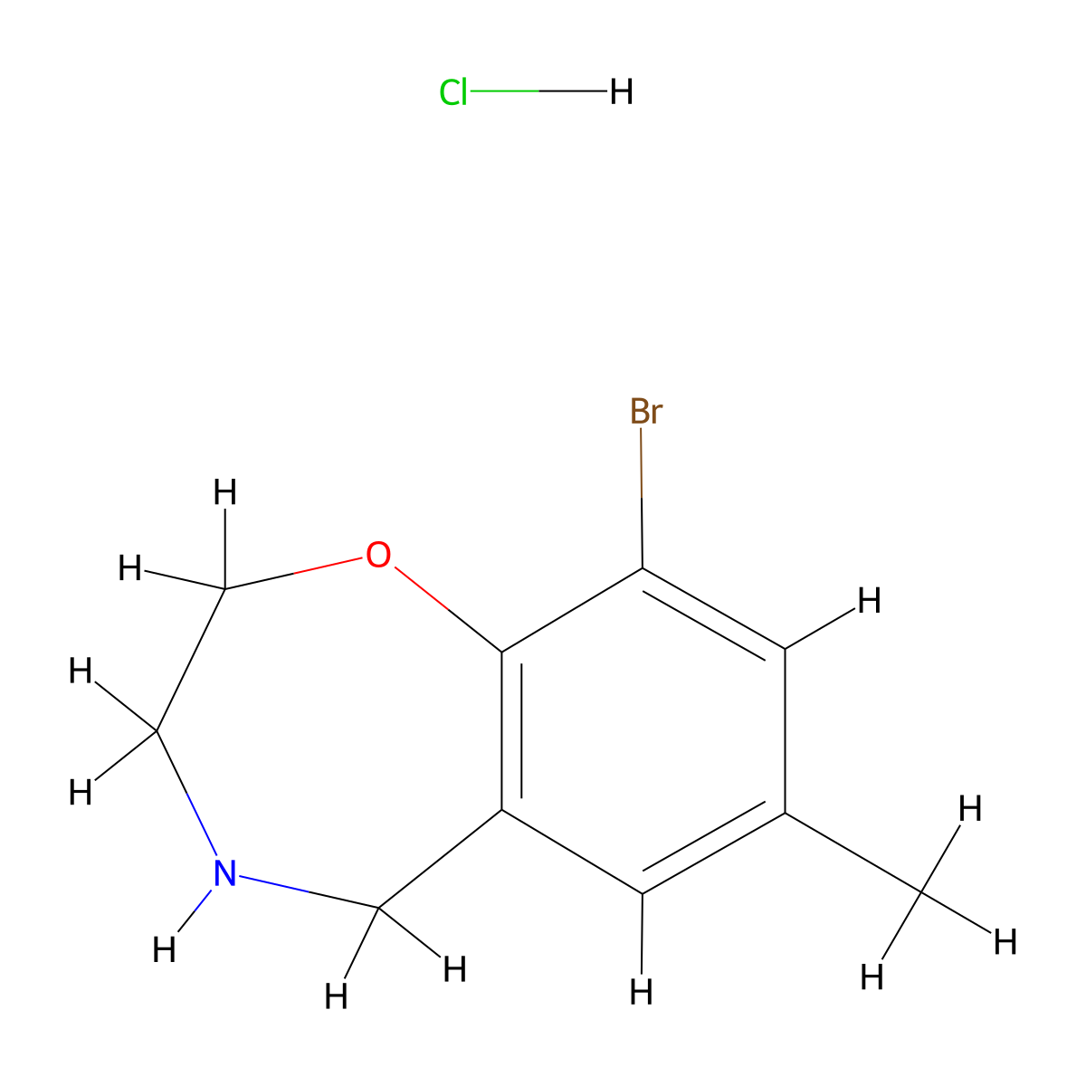 9-Bromo-7-methyl-2,3,4,5-tetrahydro-1,4-benzoxazepine hydrochloride molecular structure, CAS 2680536-27-8