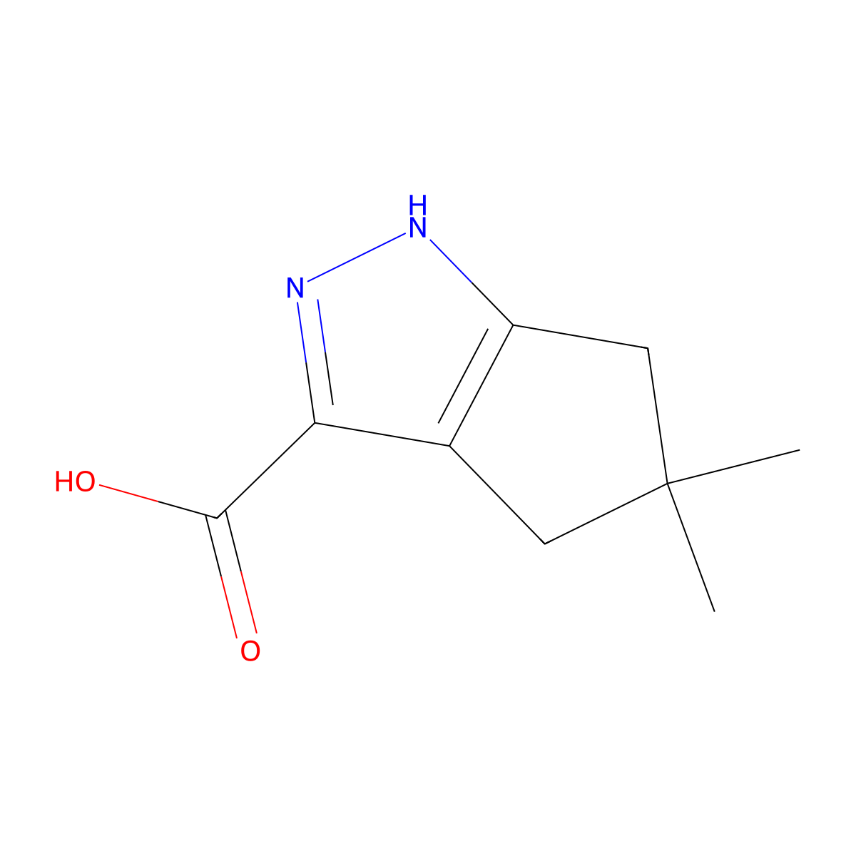 5,5-dimethyl-1H,4H,5H,6H-cyclopenta[c]pyrazole-3-carboxylic acid molecular structure, CAS 2680536-28-9