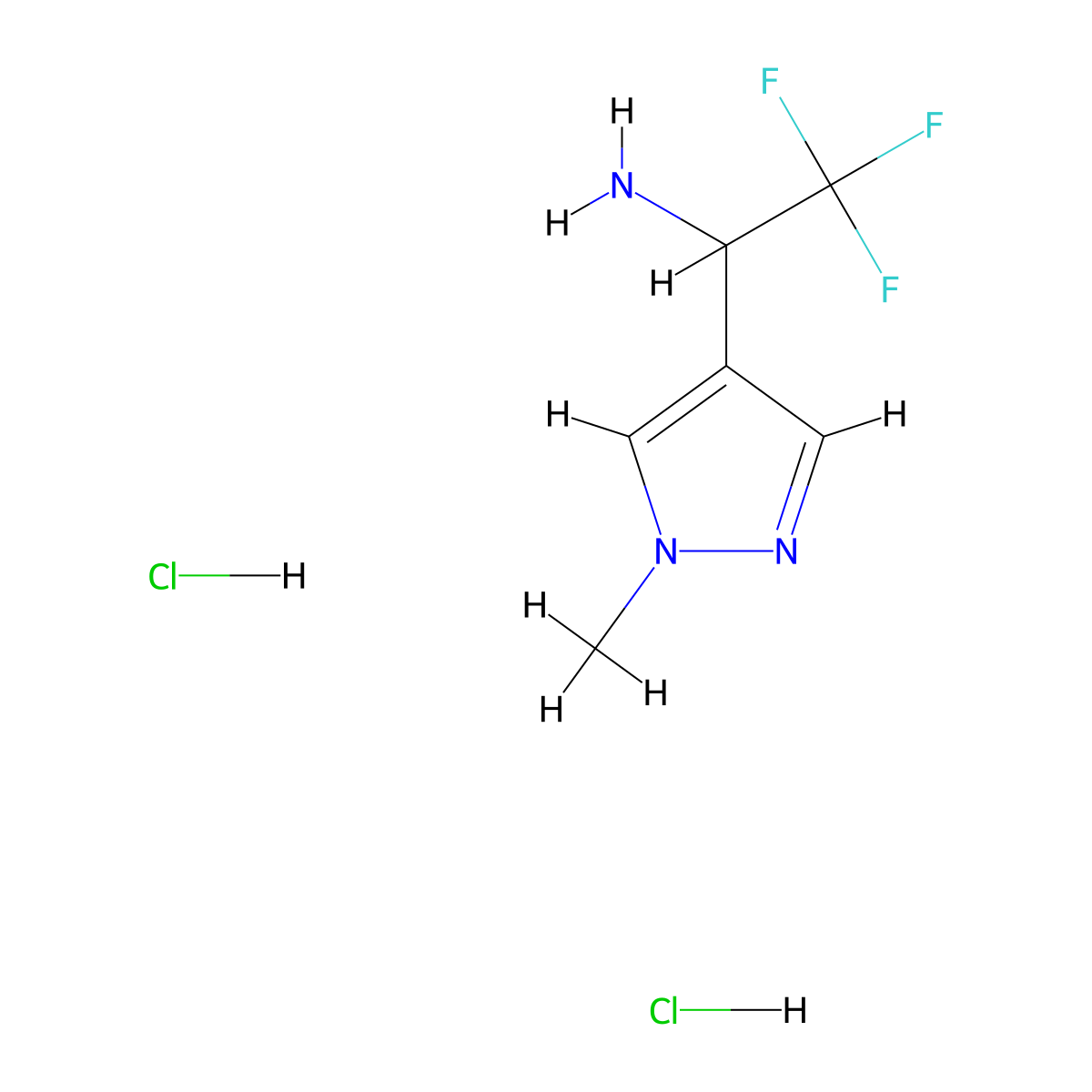 2,2,2-trifluoro-1-(1-methyl-1H-pyrazol-4-yl)ethan-1-amine dihydrochloride molecular structure, CAS 2680536-32-5