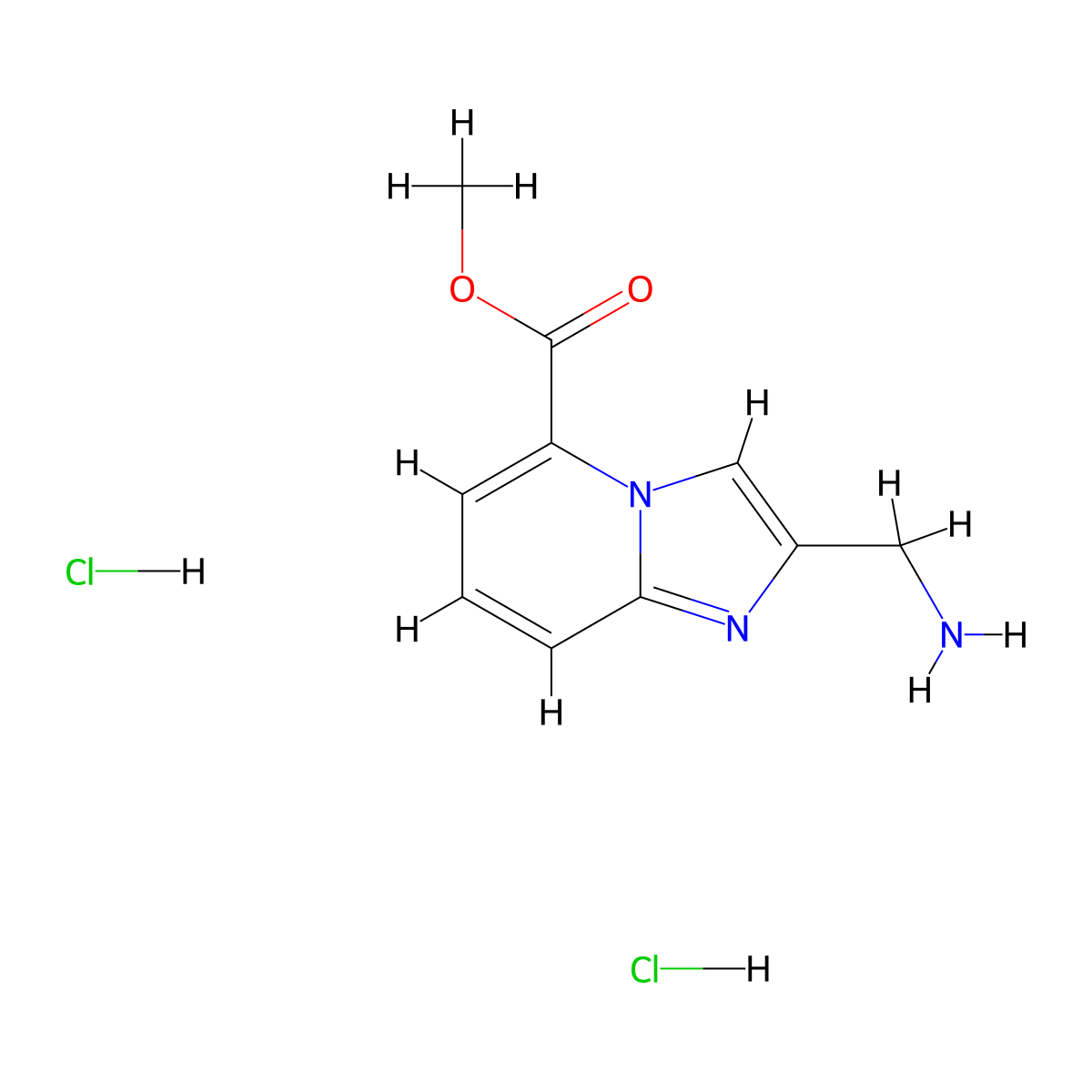 Methyl 2-(aminomethyl)imidazo[1,2-a]pyridine-5-carboxylate dihydrochloride molecular structure, CAS 2680536-45-0