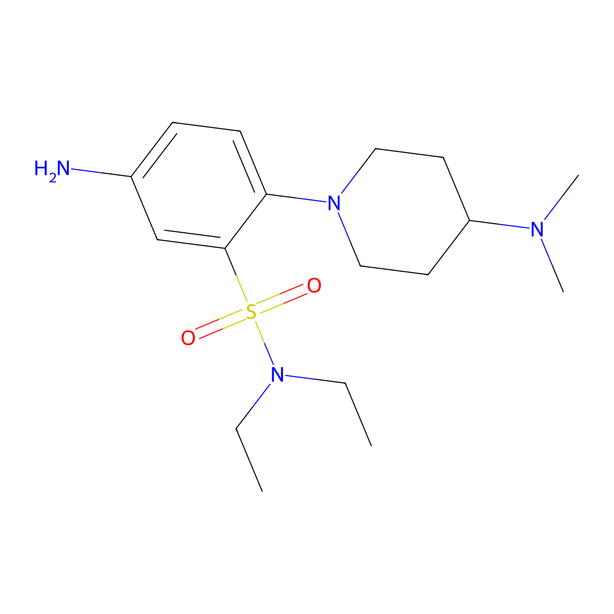 5-amino-2-[4-(dimethylamino)piperidin-1-yl]-N,N-diethylbenzene-1-sulfonamide molecular structure, CAS 2680536-60-9
