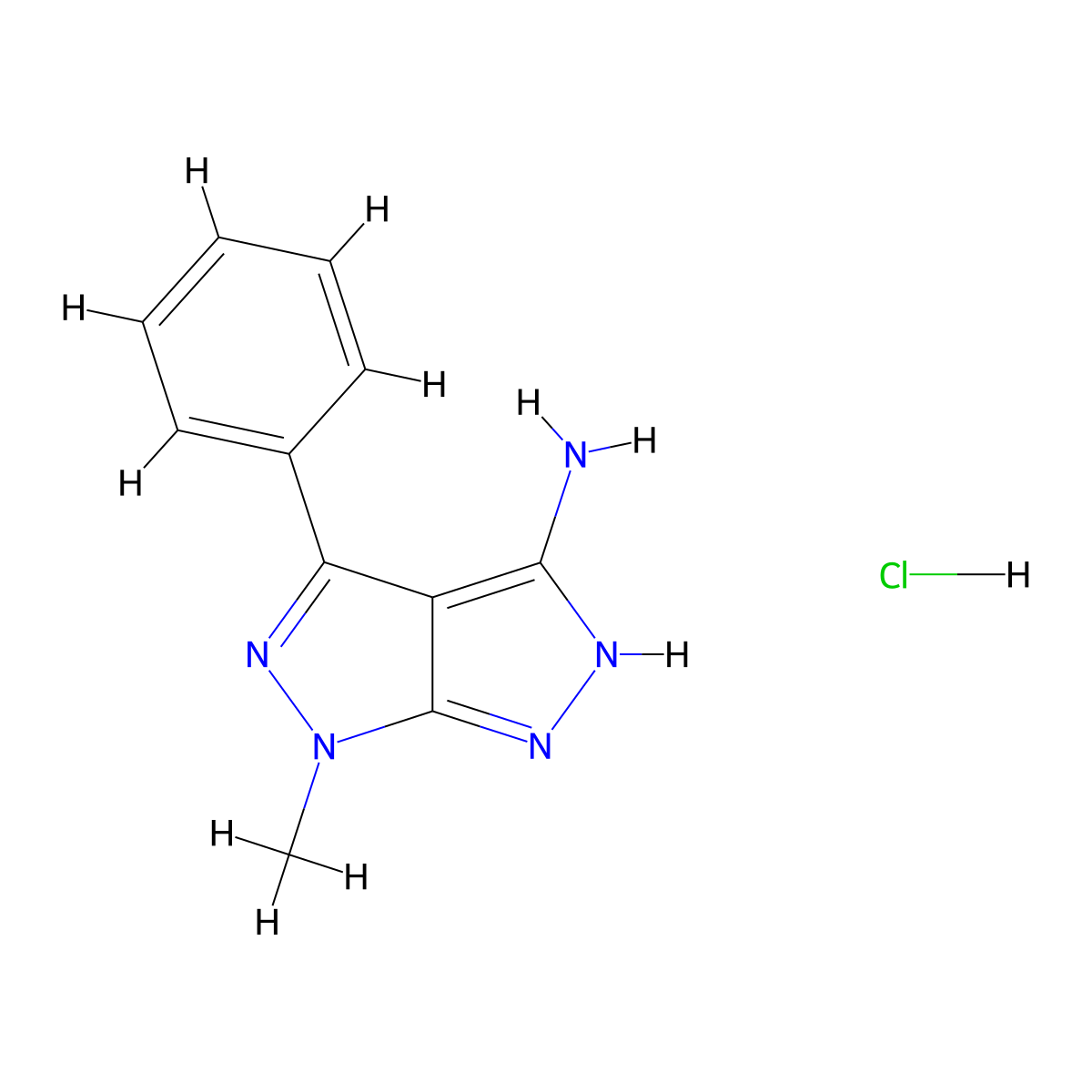 6-methyl-4-phenyl-1H,6H-[1,2]diazolo[3,4-c]pyrazol-3-amine hydrochloride molecular structure, CAS 2680536-78-9