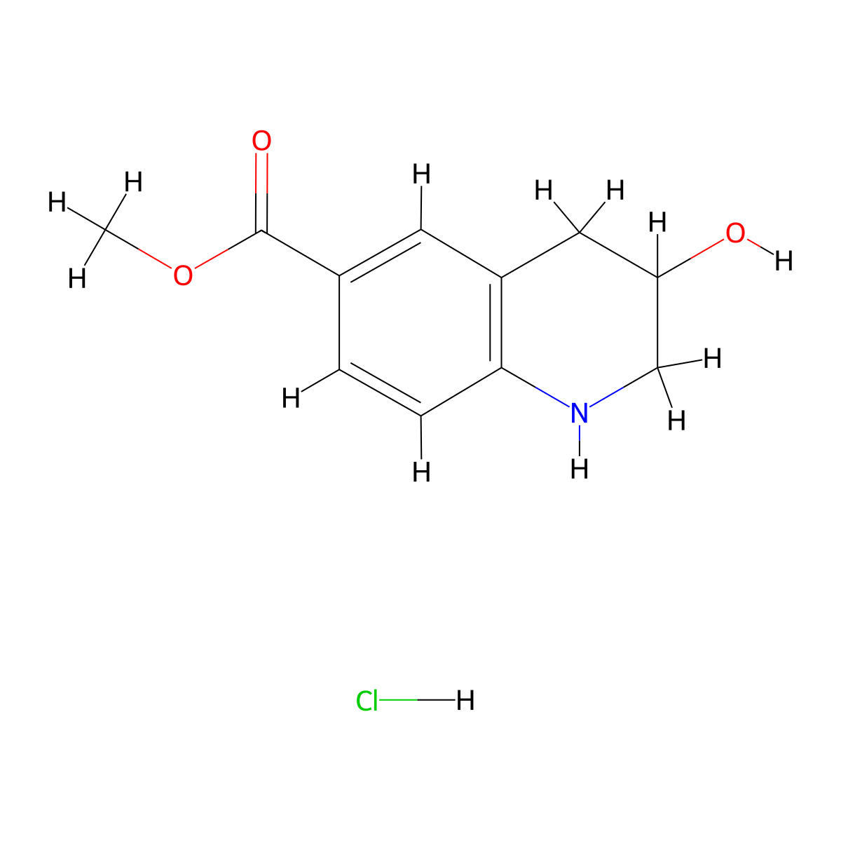 Methyl 3-hydroxy-1,2,3,4-tetrahydroquinoline-6-carboxylate hydrochloride molecular structure, CAS 2680536-80-3