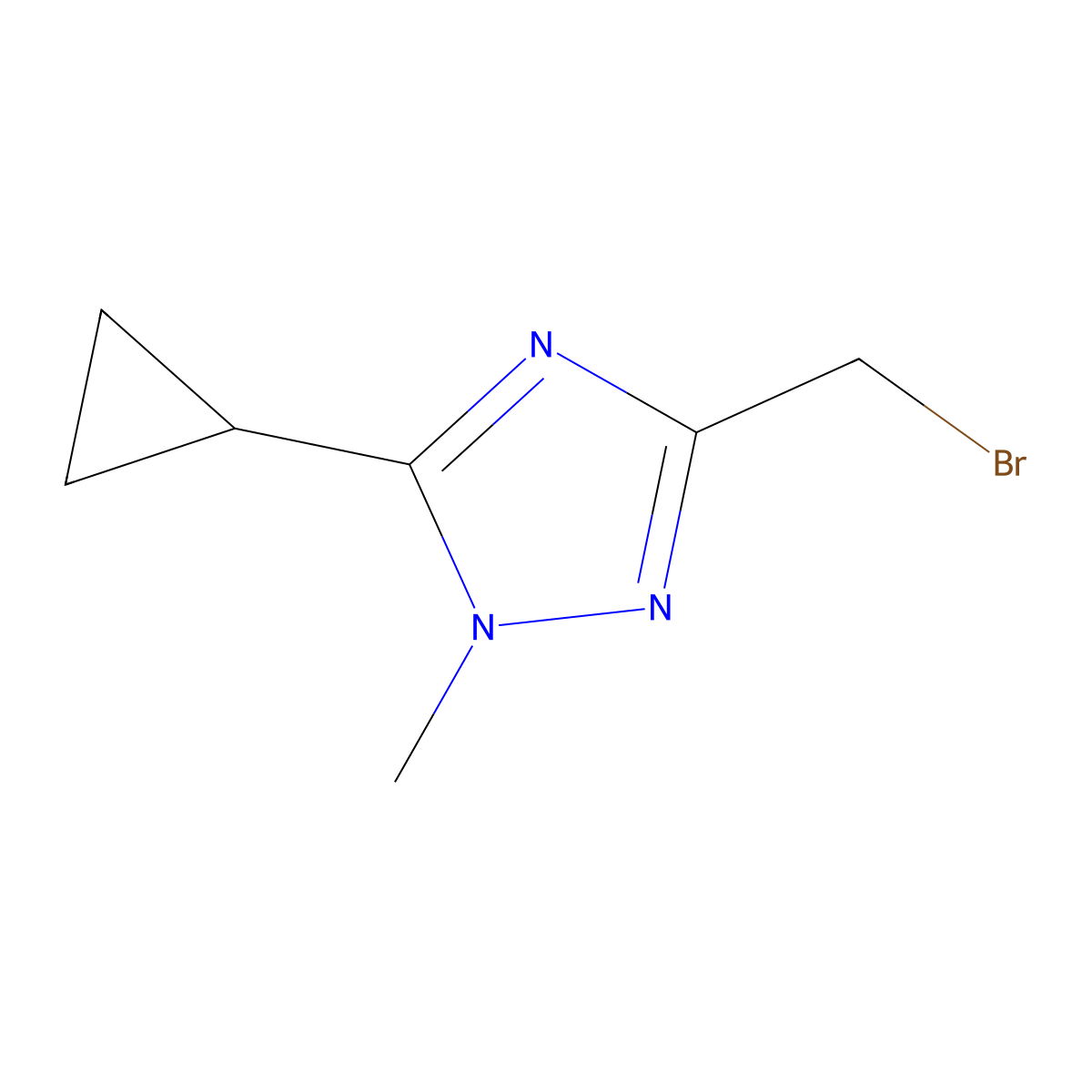 3-(bromomethyl)-5-cyclopropyl-1-methyl-1H-1,2,4-triazole molecular structure, CAS 2680536-89-2