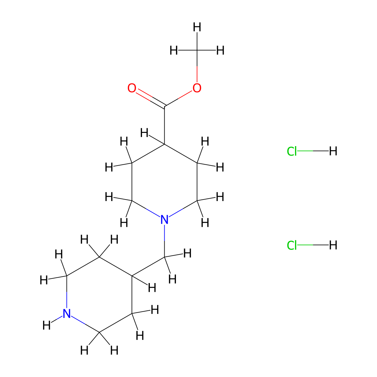 Methyl 1-[(piperidin-4-yl)methyl]piperidine-4-carboxylate dihydrochloride molecular structure, CAS 2680537-07-7