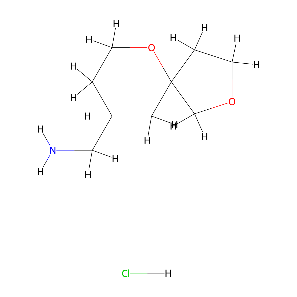 1-{2,6-dioxaspiro[4.5]decan-9-yl}methanamine hydrochloride, Mixture of diastereomers molecular structure, CAS 2680537-13-5