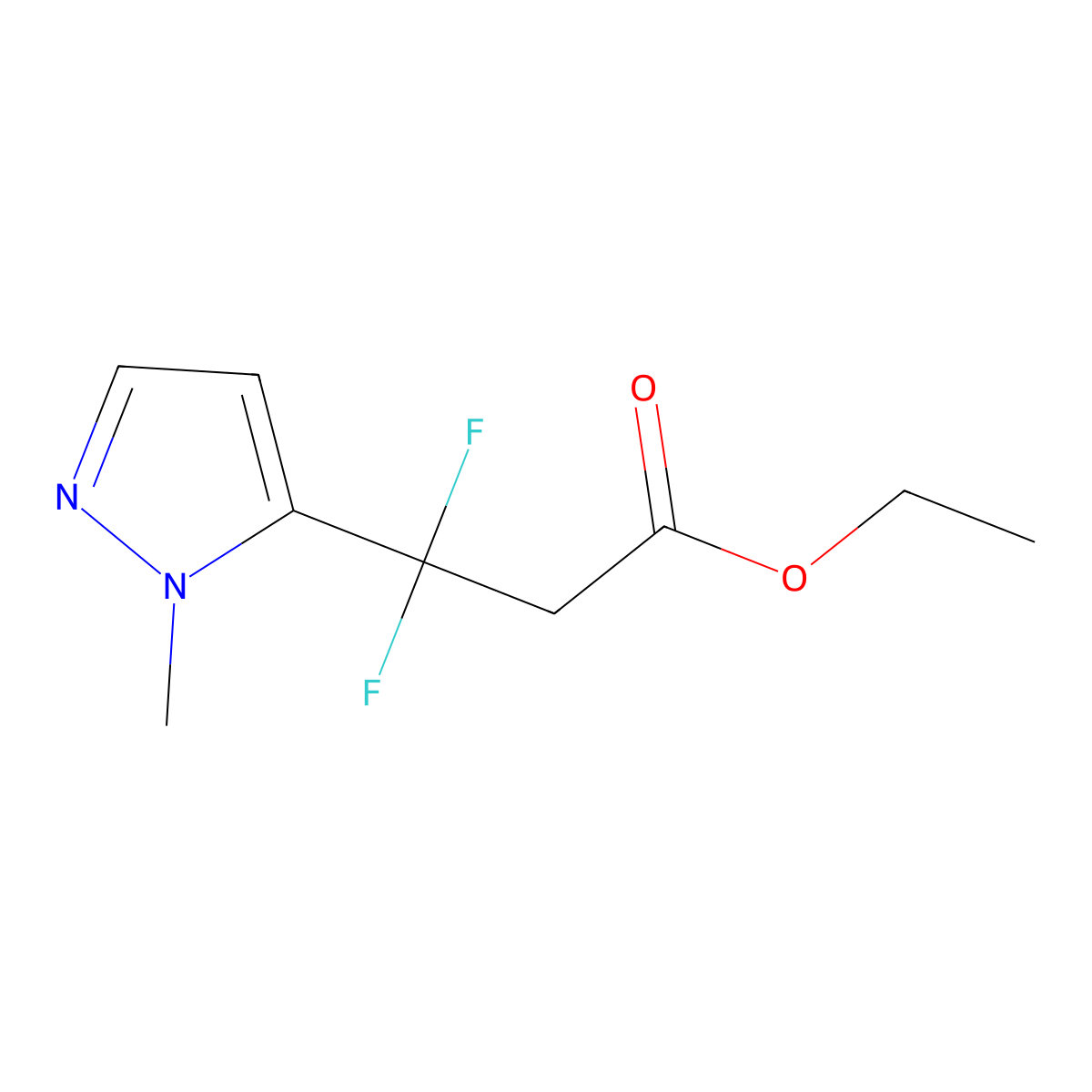 ethyl 3,3-difluoro-3-(1-methyl-1H-pyrazol-5-yl)propanoate molecular structure, CAS 2680537-15-7