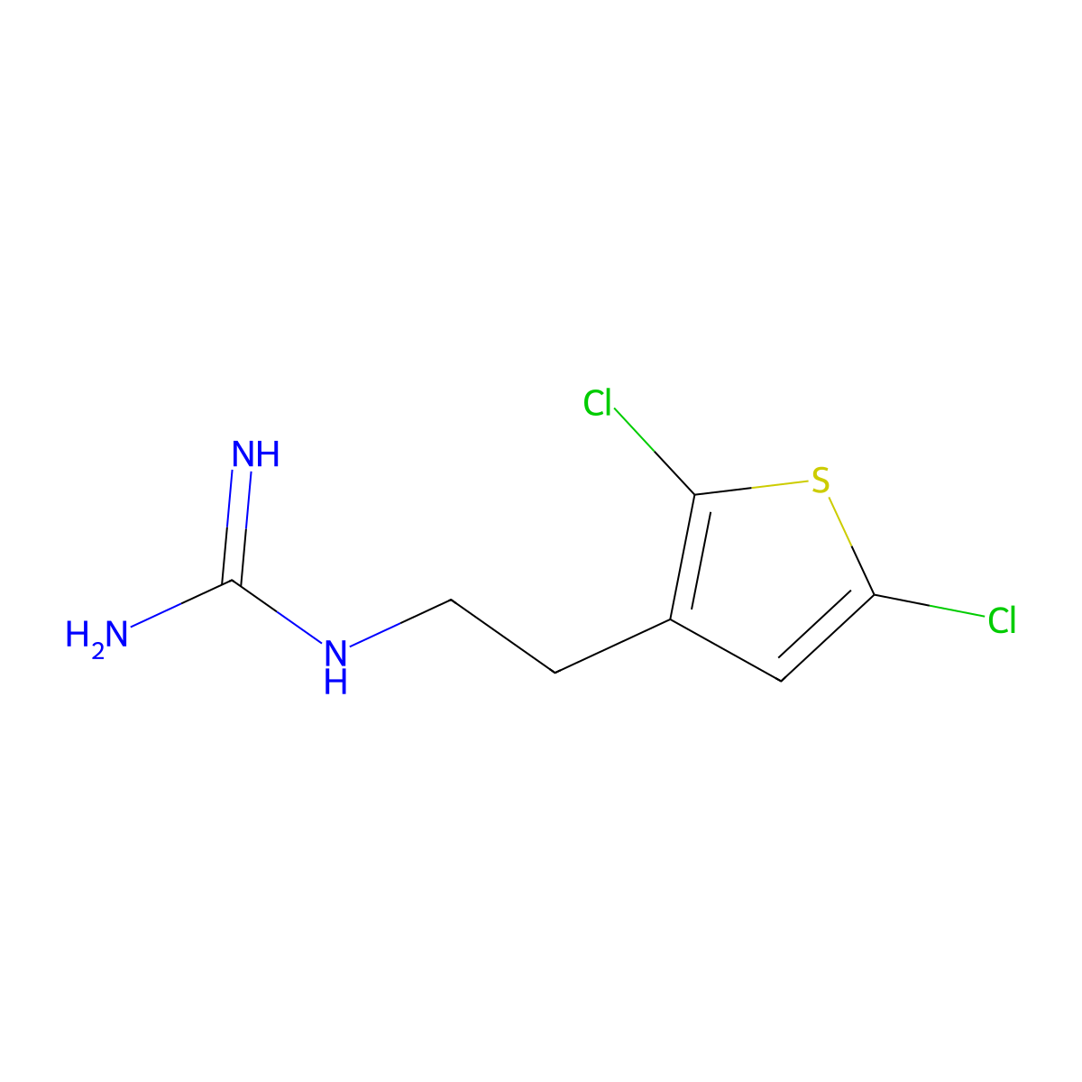 N-[2-(2,5-dichlorothiophen-3-yl)ethyl]guanidine molecular structure, CAS 2680537-50-0