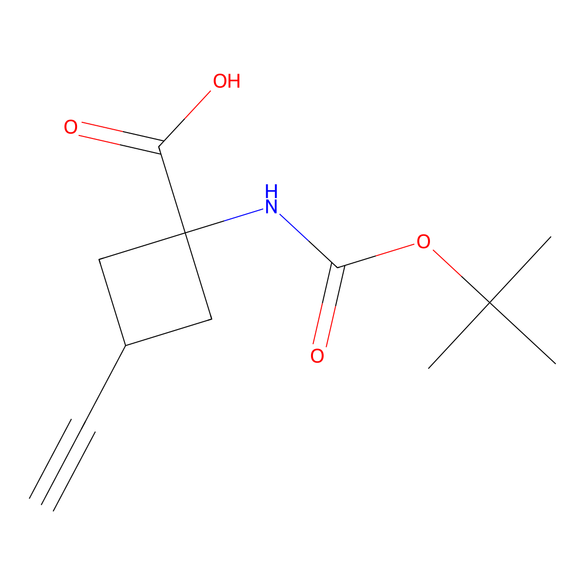 1-(((Tert-butoxy)carbonyl)amino)-3-ethynylcyclobutane-1-carboxylic acid molecular structure, CAS 2680537-55-5