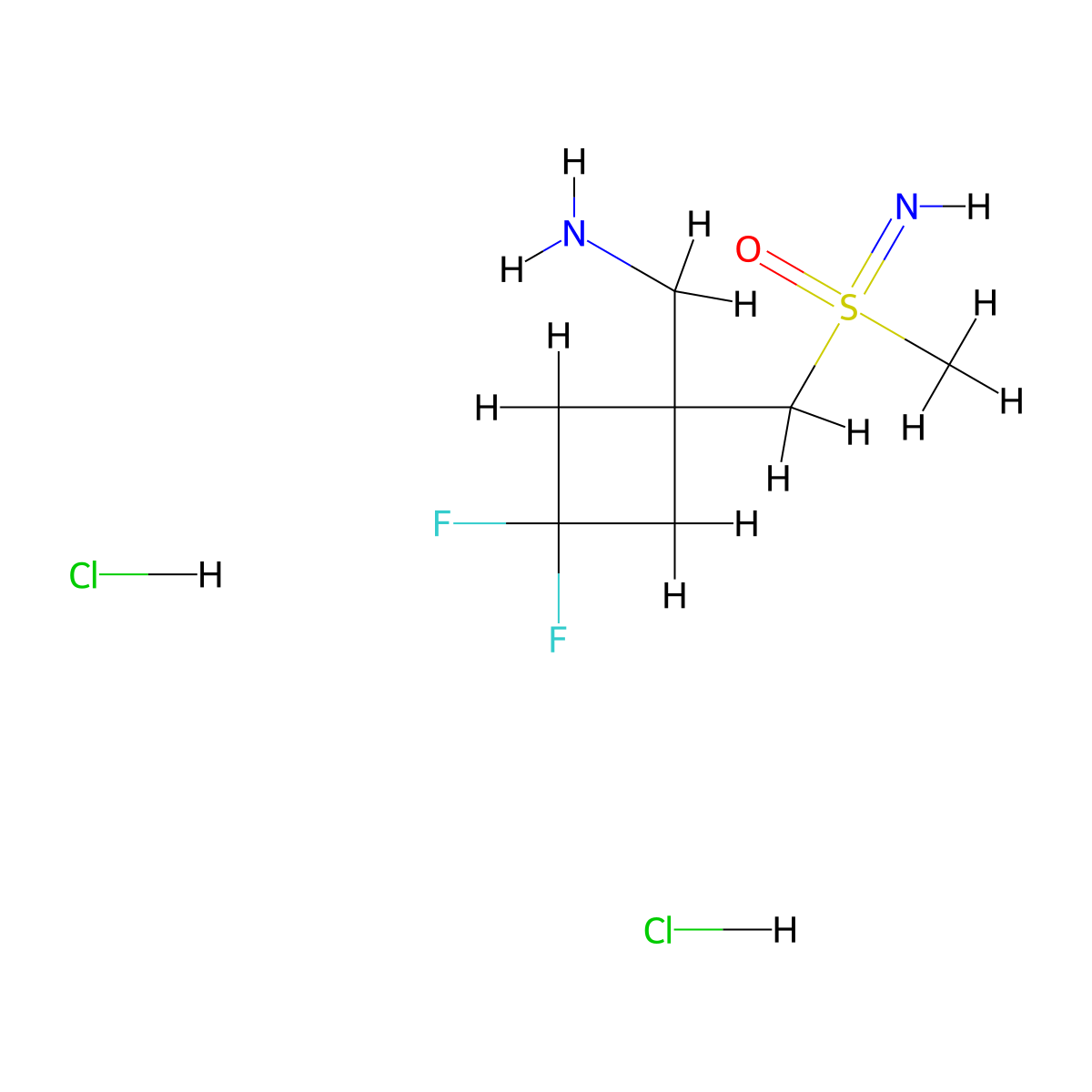{[1-(Aminomethyl)-3,3-difluorocyclobutyl]methyl}(imino)methyl-lambda6-sulfanone dihydrochloride molecular structure, CAS 2680537-62-4