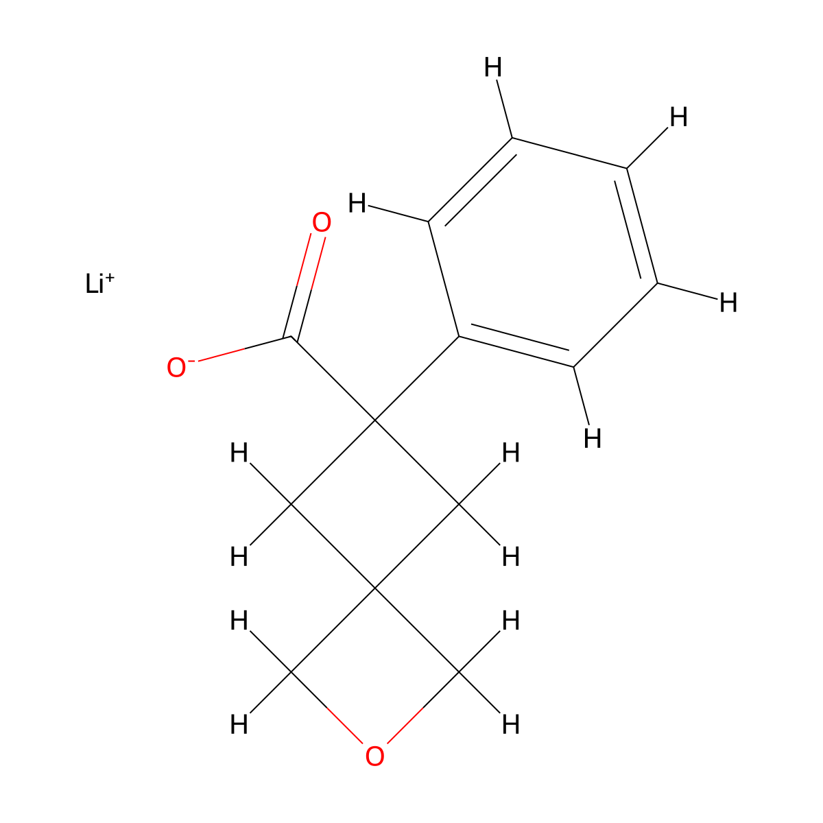 Lithium(1+) 6-phenyl-2-oxaspiro[3.3]heptane-6-carboxylate molecular structure, CAS 2680537-65-7