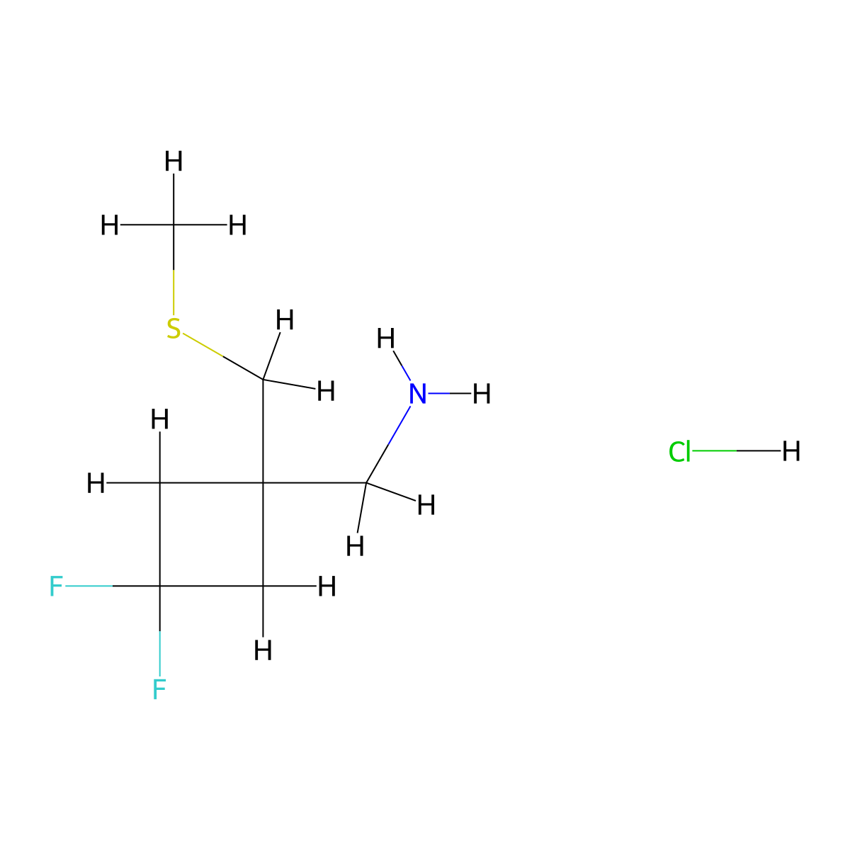 1-{3,3-Difluoro-1-[(methylsulfanyl)methyl]cyclobutyl}methanamine hydrochloride molecular structure, CAS 2680537-69-1