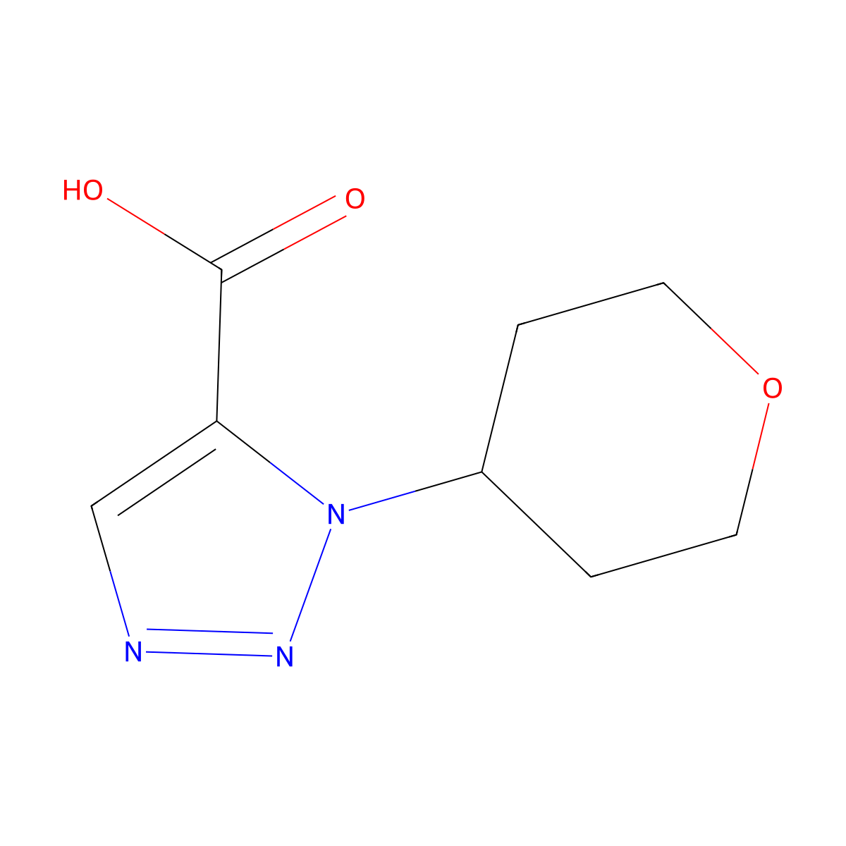 1-(oxan-4-yl)-1H-1,2,3-triazole-5-carboxylic acid molecular structure, CAS 2680538-70-7