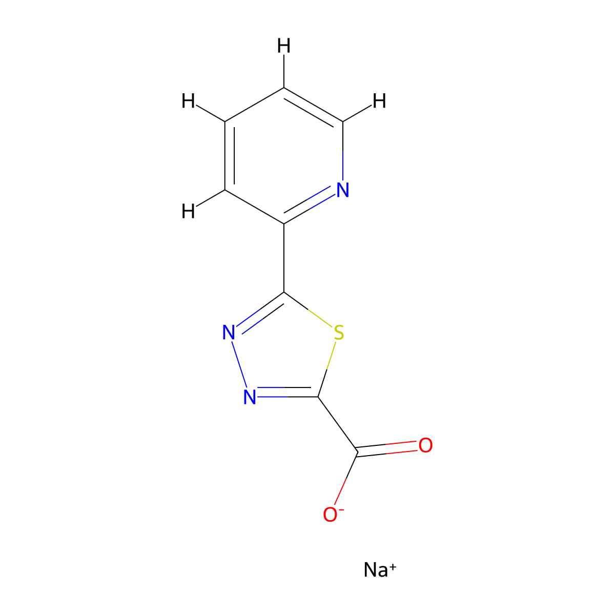 Sodium 5-(pyridin-2-yl)-1,3,4-thiadiazole-2-carboxylate molecular structure, CAS 2680538-90-1
