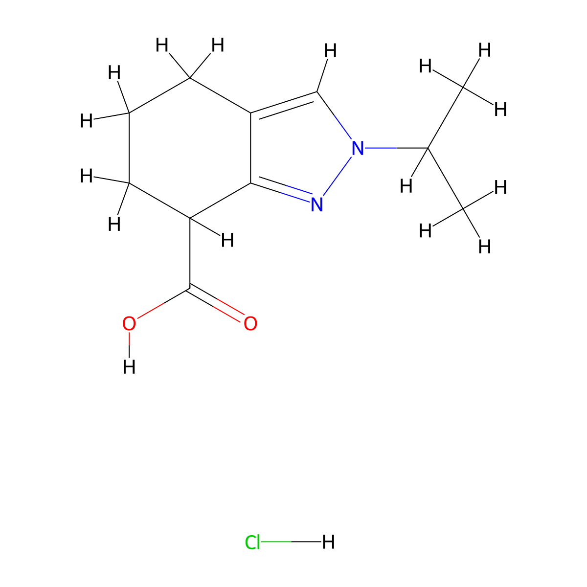 2-(propan-2-yl)-4,5,6,7-tetrahydro-2H-indazole-7-carboxylic acid hydrochloride molecular structure, CAS 2680539-12-0