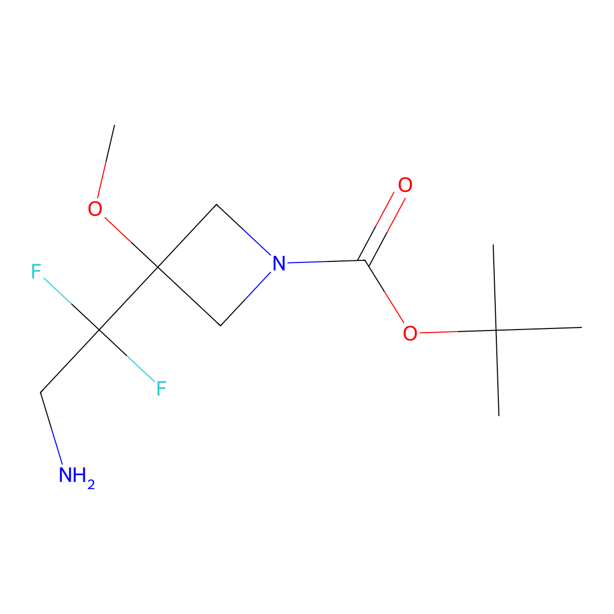 Tert-butyl 3-(2-amino-1,1-difluoroethyl)-3-methoxyazetidine-1-carboxylate molecular structure, CAS 2680539-23-3