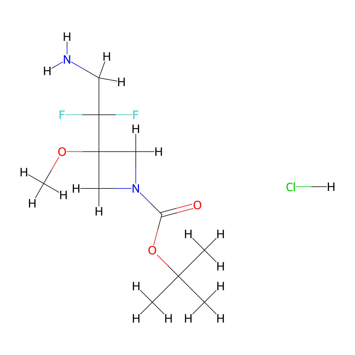 Tert-butyl 3-(2-amino-1,1-difluoroethyl)-3-methoxyazetidine-1-carboxylate hydrochloride molecular structure, CAS 2680539-24-4