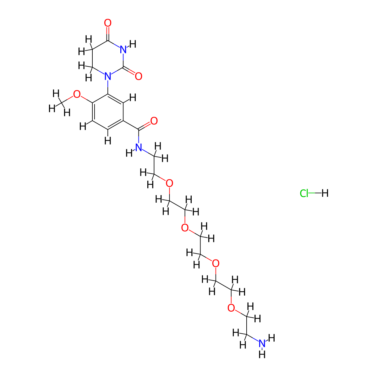 N-(14-amino-3,6,9,12-tetraoxatetradecan-1-yl)-3-(2,4-dioxo-1,3-diazinan-1-yl)-4-methoxybenzamidehydrochloride molecular structure, CAS 2680539-39-1