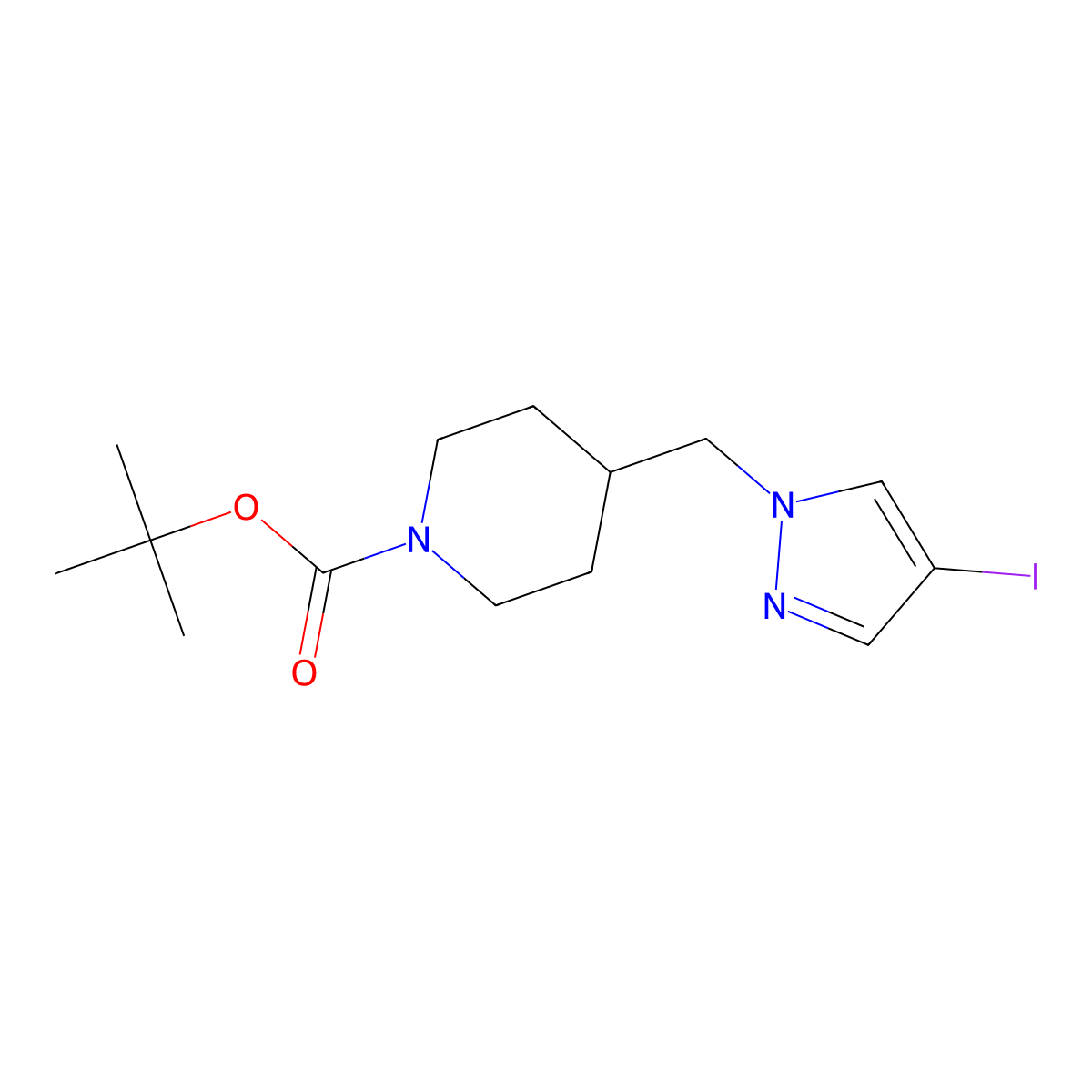 tert-butyl 4-[(4-iodo-1H-pyrazol-1-yl)methyl]piperidine-1-carboxylate molecular structure, CAS 2680539-41-5