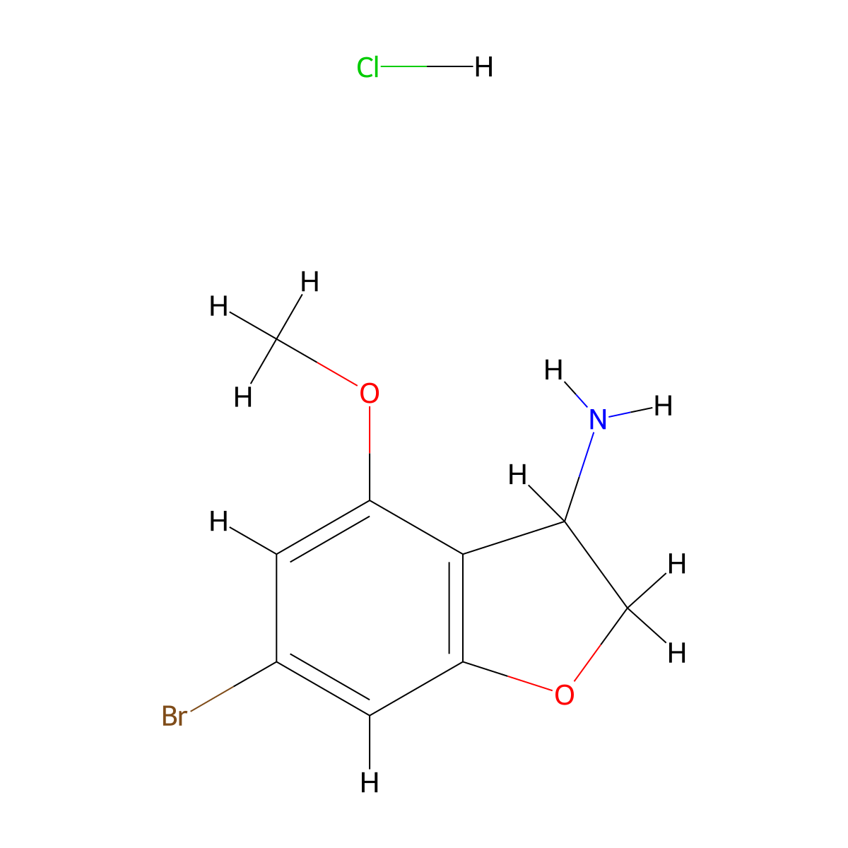 6-Bromo-4-methoxy-2,3-dihydro-1-benzofuran-3-amine hydrochloride molecular structure, CAS 2680539-42-6