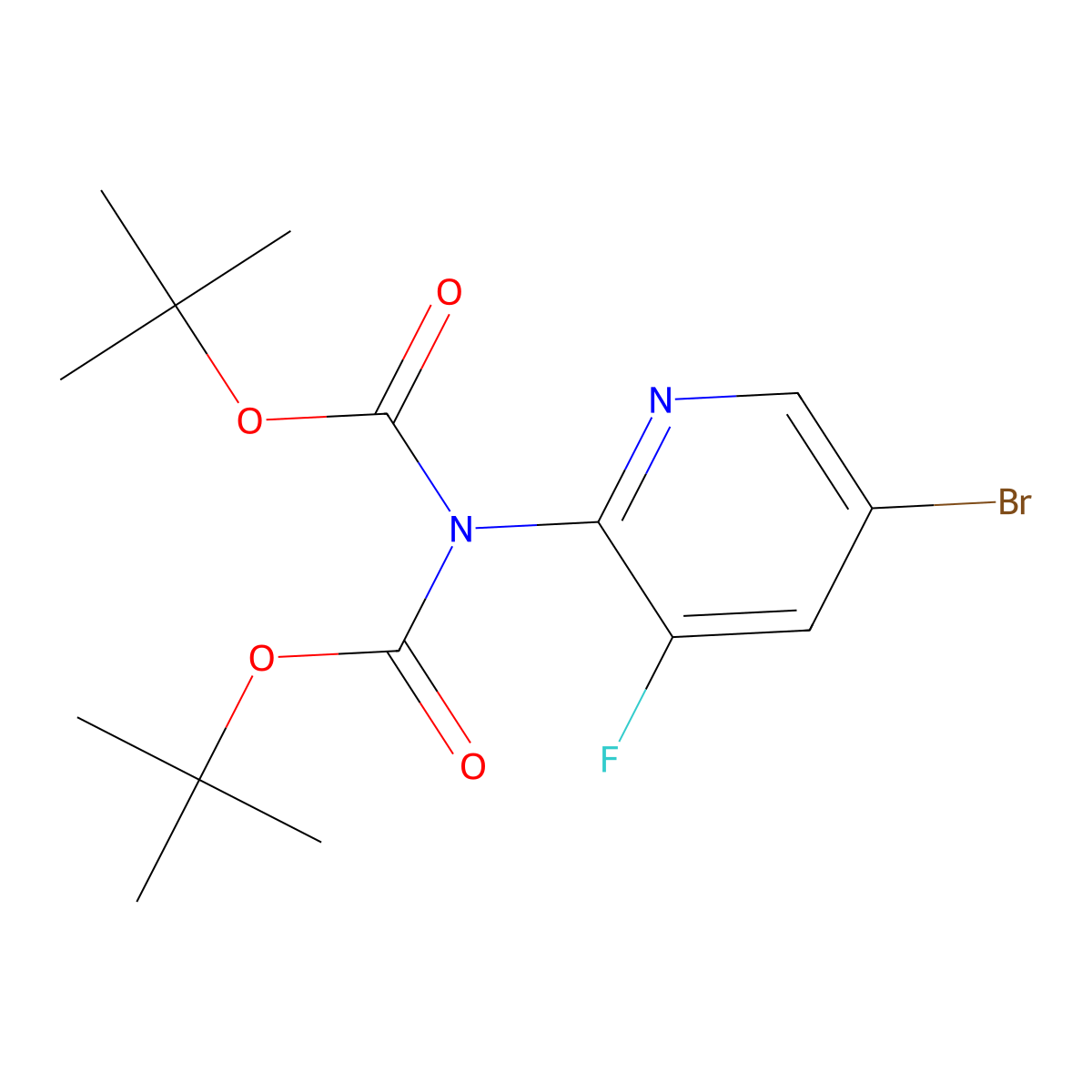 tert-butyl N-(5-bromo-3-fluoropyridin-2-yl)-N-[(tert-butoxy)carbonyl]carbamate molecular structure, CAS 2680539-48-2