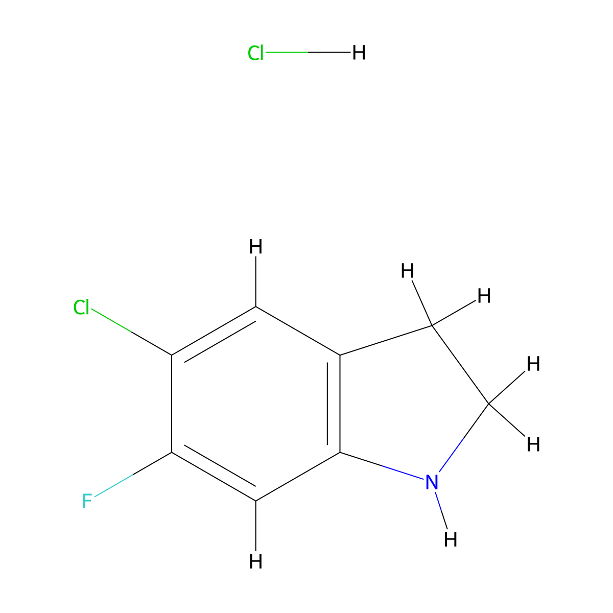 5-chloro-6-fluoro-2,3-dihydro-1H-indole hydrochloride molecular structure, CAS 2680539-74-4