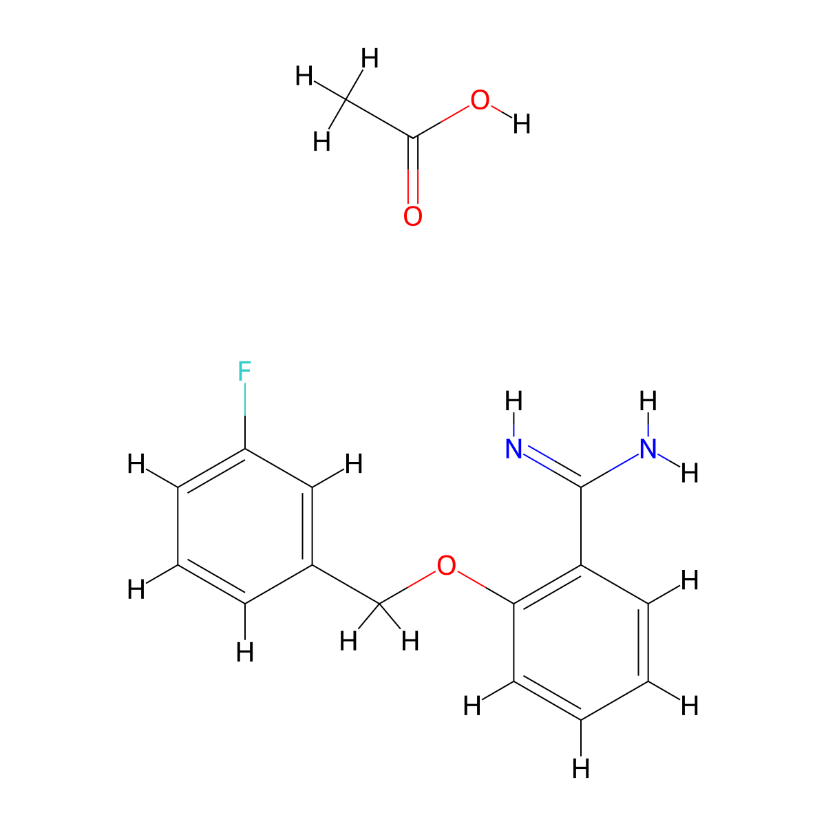 2-[(3-Fluorophenyl)methoxy]benzene-1-carboximidamide, acetic acid molecular structure, CAS 2680539-79-9
