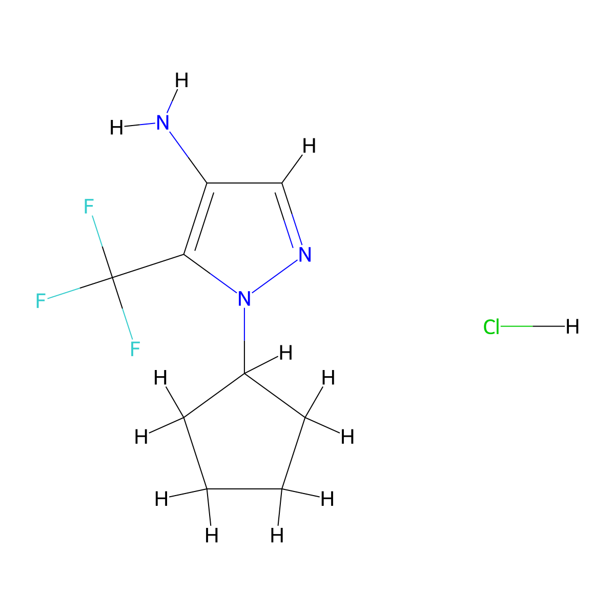 1-cyclopentyl-5-(trifluoromethyl)-1H-pyrazol-4-amine hydrochloride molecular structure, CAS 2680540-16-1