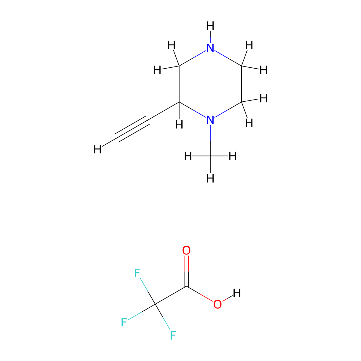 2-Ethynyl-1-methylpiperazine, trifluoroacetic acid molecular structure, CAS 2680540-43-4