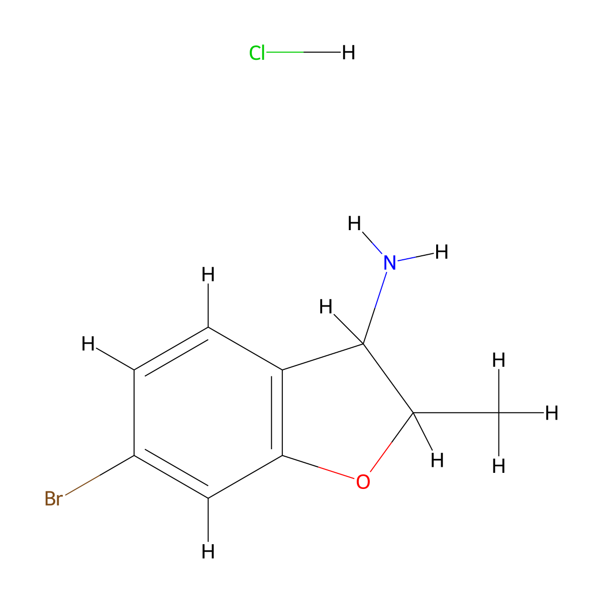 6-bromo-2-methyl-2,3-dihydro-1-benzofuran-3-amine hydrochloride, Mixture of diastereomers molecular structure, CAS 2680540-56-9