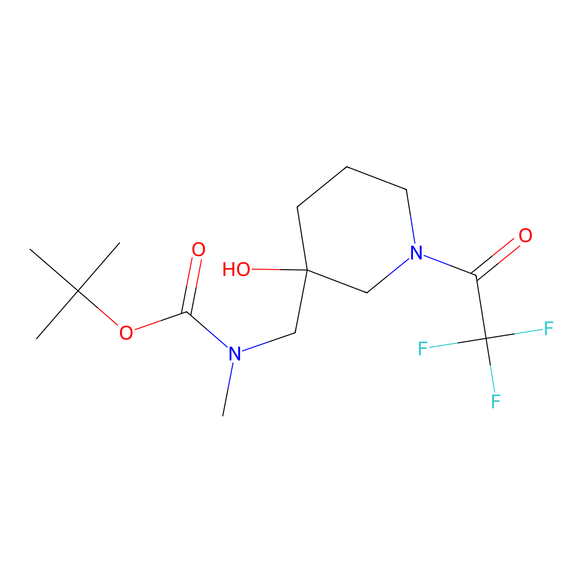 tert-butyl N-{[3-hydroxy-1-(2,2,2-trifluoroacetyl)piperidin-3-yl]methyl}-N-methylcarbamate molecular structure, CAS 2680541-65-3