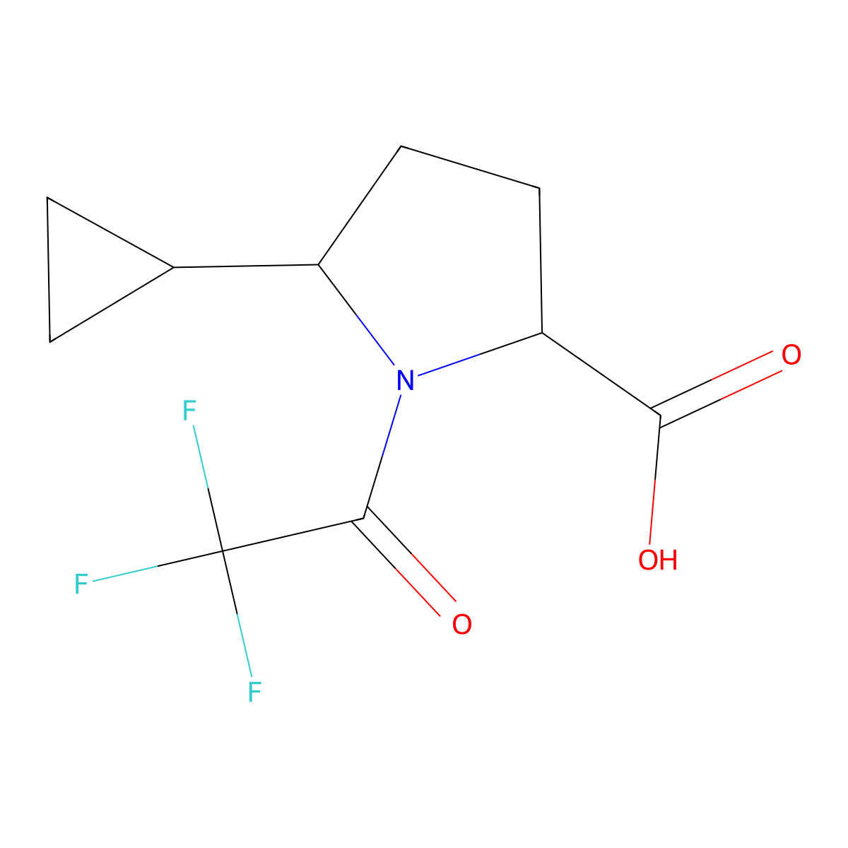 5-Cyclopropyl-1-(2,2,2-trifluoroacetyl)pyrrolidine-2-carboxylic acid molecular structure, CAS 2680541-66-4