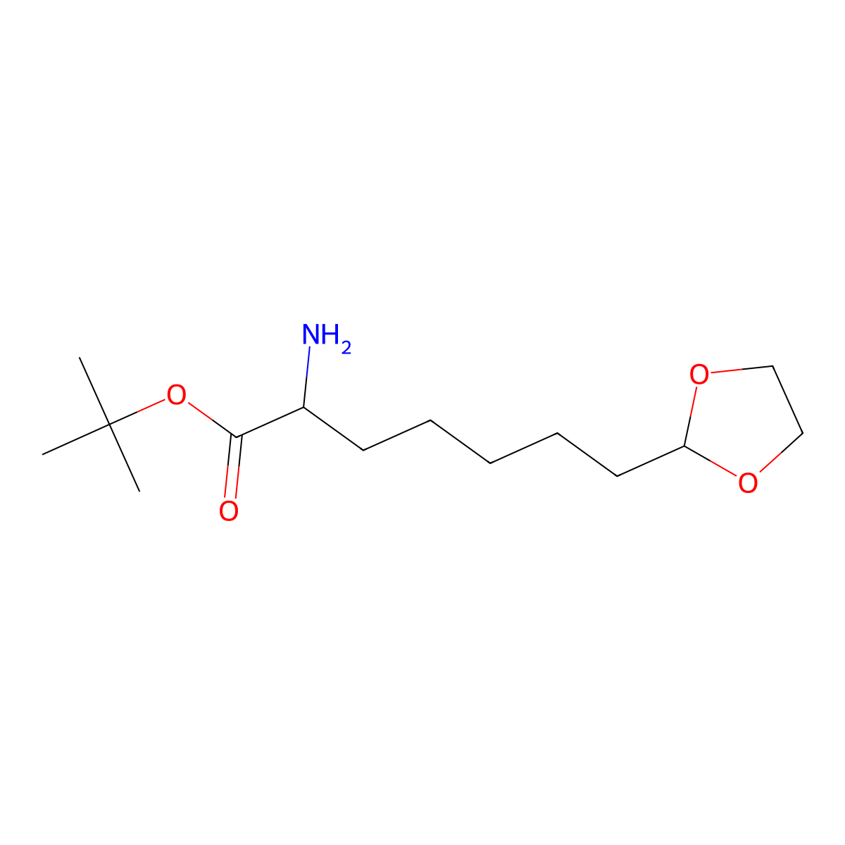Tert-butyl 2-amino-7-(1,3-dioxolan-2-yl)heptanoate molecular structure, CAS 2680541-71-1