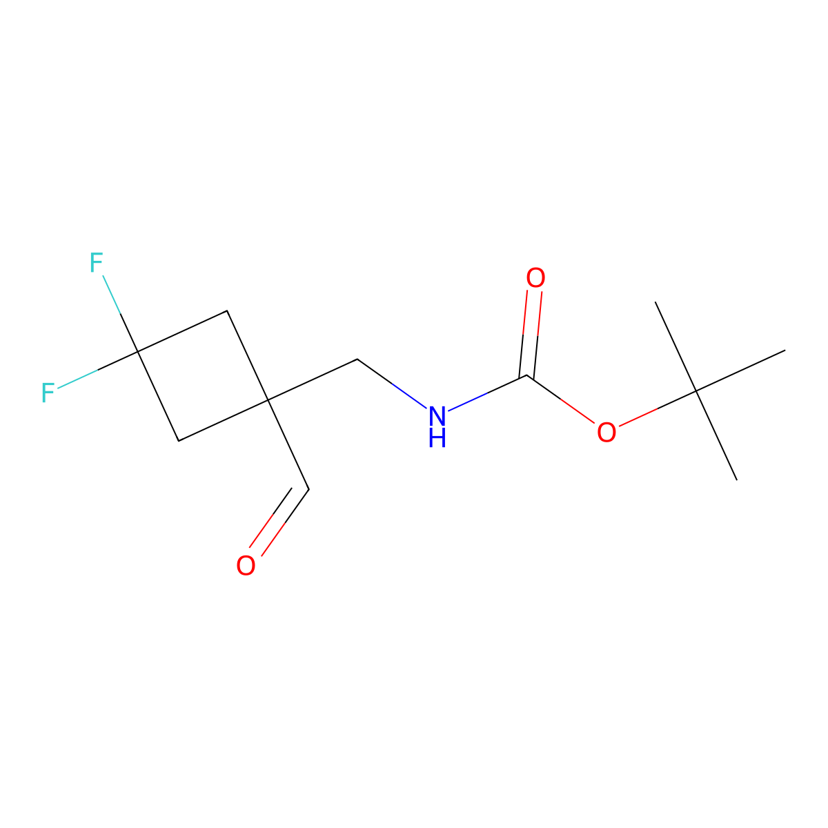 tert-butyl N-[(3,3-difluoro-1-formylcyclobutyl)methyl]carbamate molecular structure, CAS 2680541-77-7