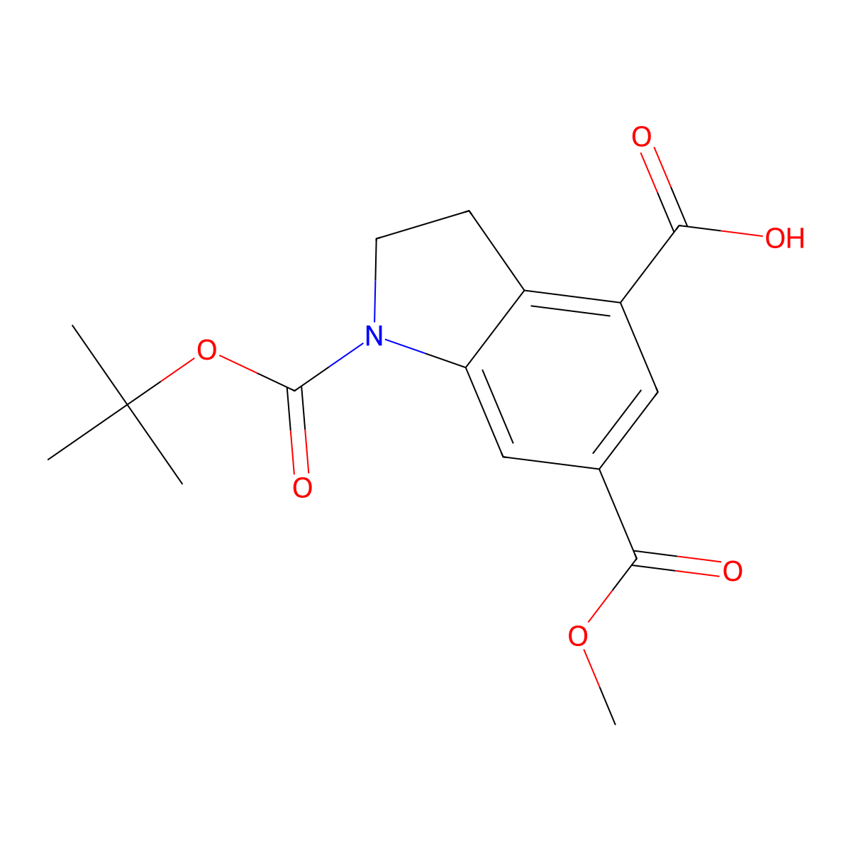1-[(tert-butoxy)carbonyl]-6-(methoxycarbonyl)-2,3-dihydro-1H-indole-4-carboxylic acid molecular structure, CAS 2680541-78-8